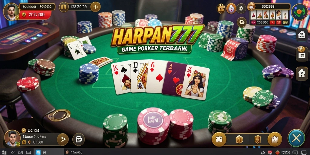 Screenshot menampilkan gameplay seru dalam permainan Poker di HARAPAN777.