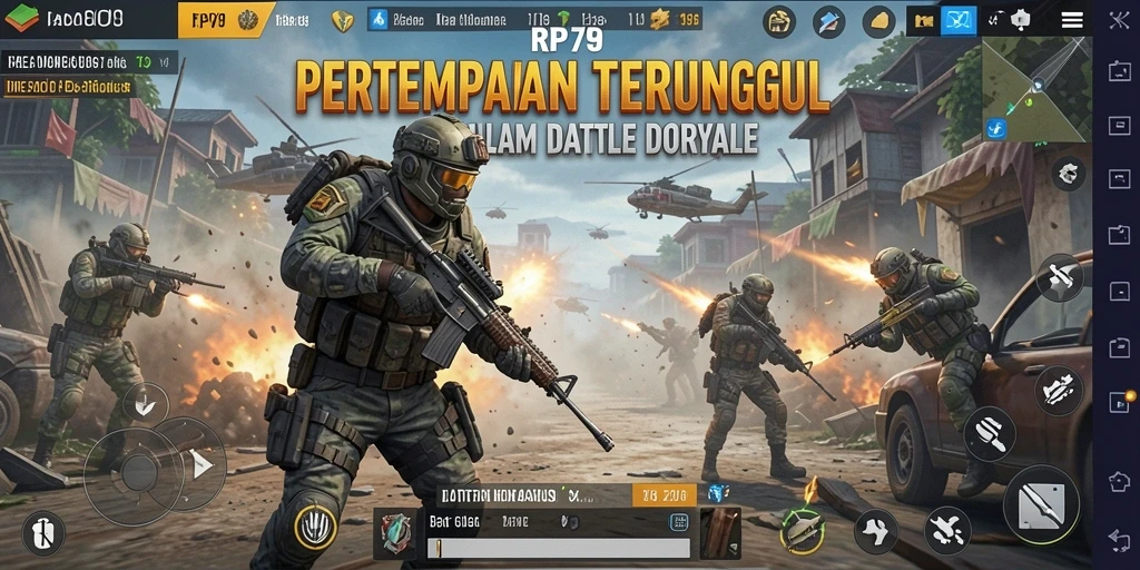 Screenshot RP79 menampilkan aksi intens dalam pertempuran Battle Royale.