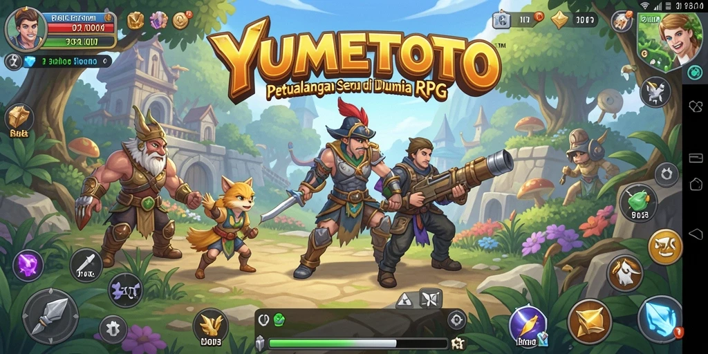Screenshot utama YUMETOTO menampilkan aksi seru dalam gameplay RPG.